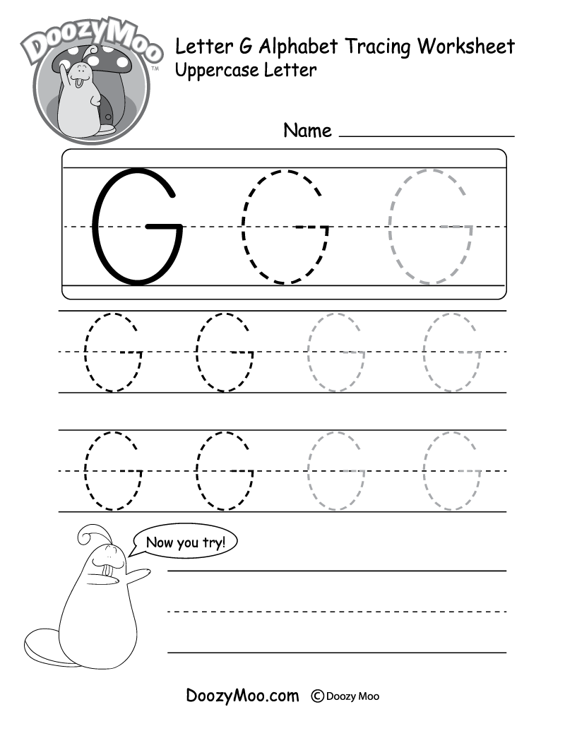 Uppercase Letter G Tracing Worksheet Doozy Moo Letter G Tracing Worksheets Free Nature Inspired Learning