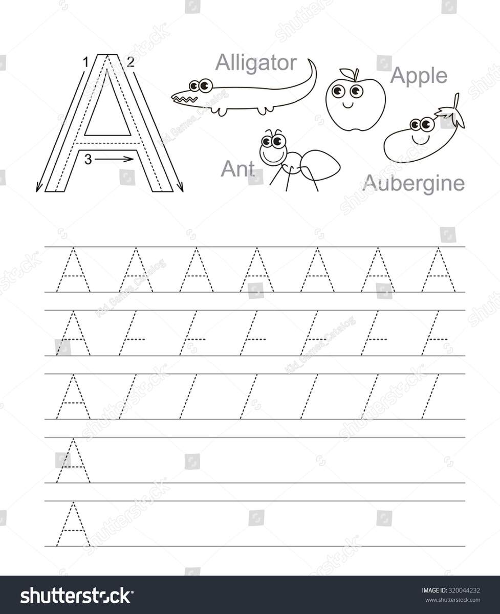 Vector Exercise Illustrated Alphabet Learn Handwriting Stock Vector Royalty Free 320044232 Shutterstock Letter A Worksheets Lots Of Fun Free Printables