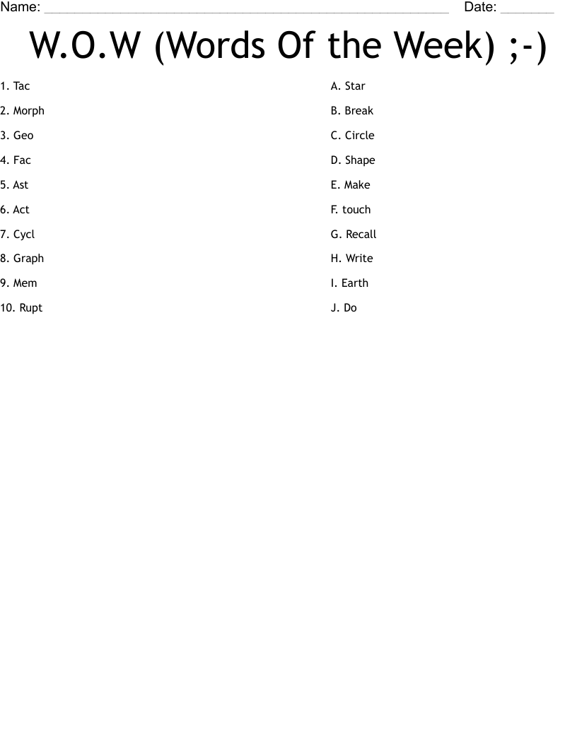 W O W Words Of The Week Worksheet WordMint W O W Words Of The Week Worksheet WordMint
