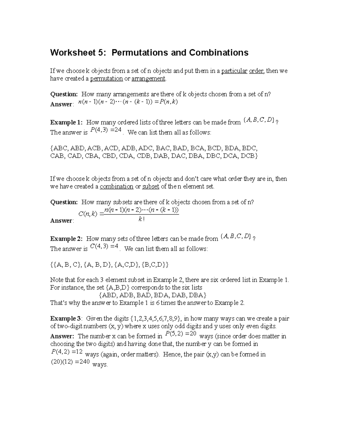 Worksheet 5 Permutations Combinations Practice With Answers Studocu Worksheet 5 Permutations Combinations Practice With Answers Studocu