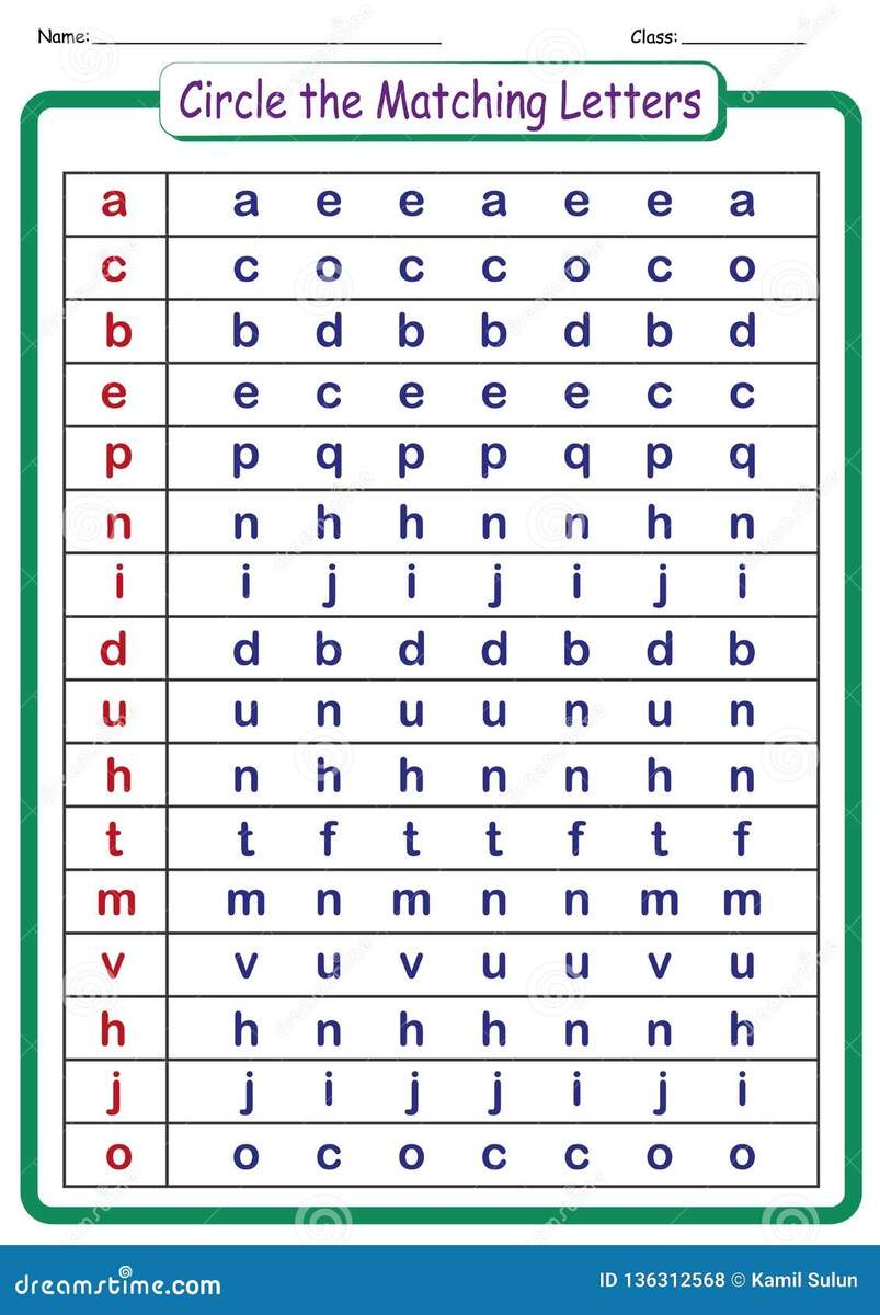 Worksheet For Kids Circle The Letters That Match The First Letter In Each Row Educational Activities Stock Illustration Illustration Of Dyslexia Primary 136312568