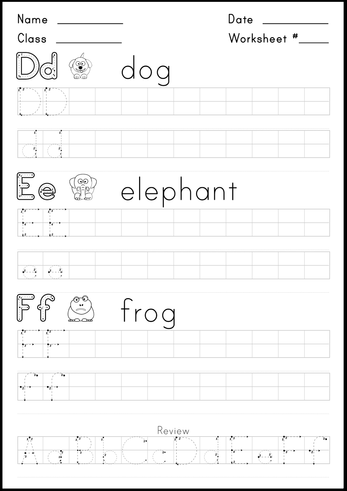 Worksheet For Writing The Letters D E And F