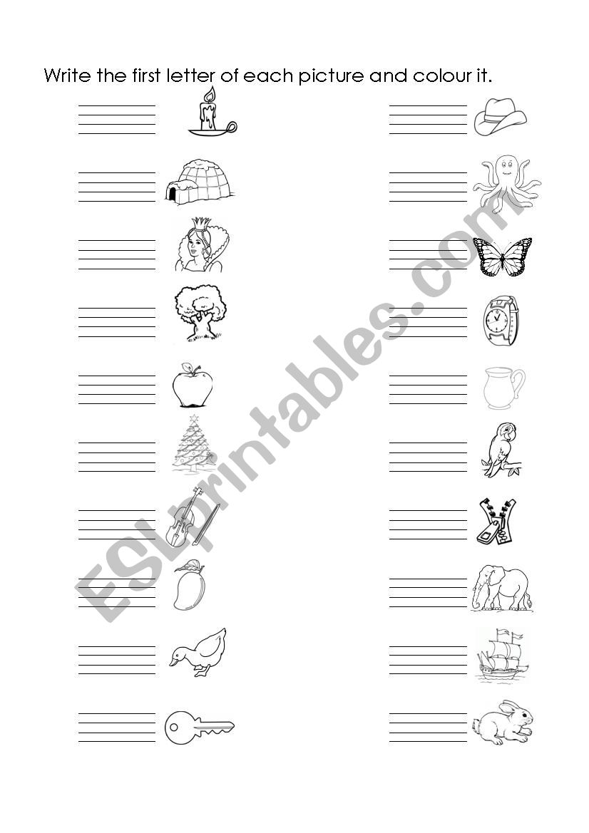 Write First Letter Of Each Picture ESL Worksheet By EjRB