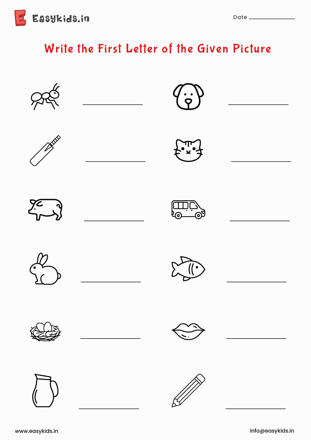 Write The First Letter Of Given Picture English Worksheet EasyKids in