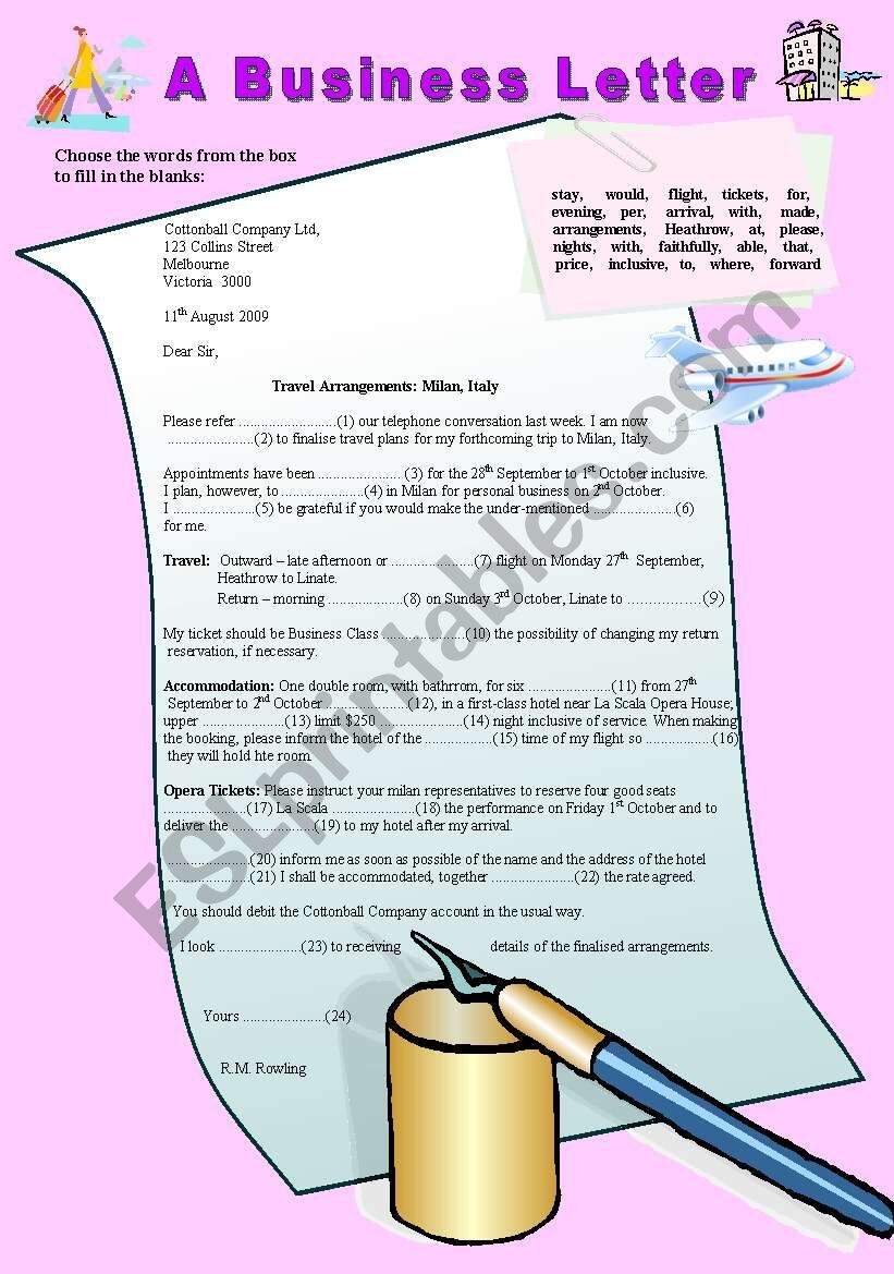 Writing A Business Letter Cloze Activity Parts Of Speech Elementary ESL Worksheet By Ranclaude