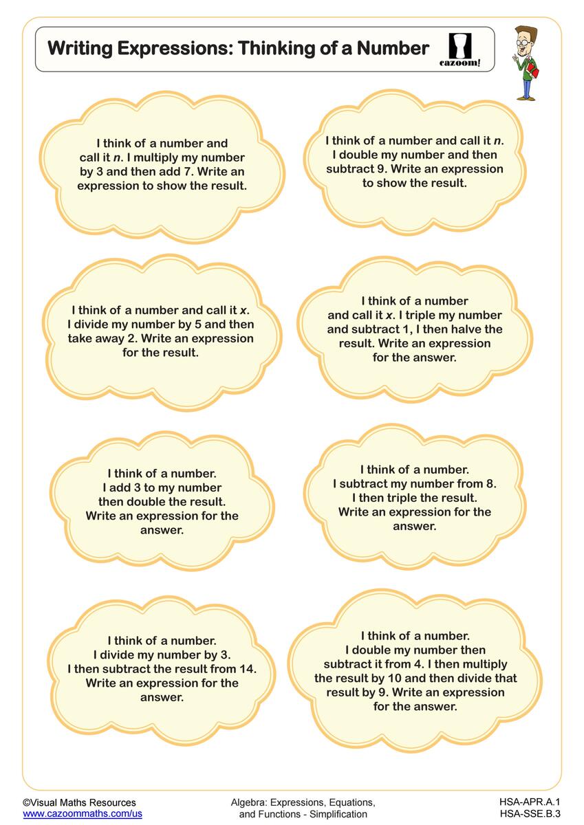 Writing Expressions Thinking Of A Number Worksheet PDF Printable Algebra Worksheet Cazoom Math 1st Grade Number Patterns Word Problems Worksheets For Free ArgoPrep