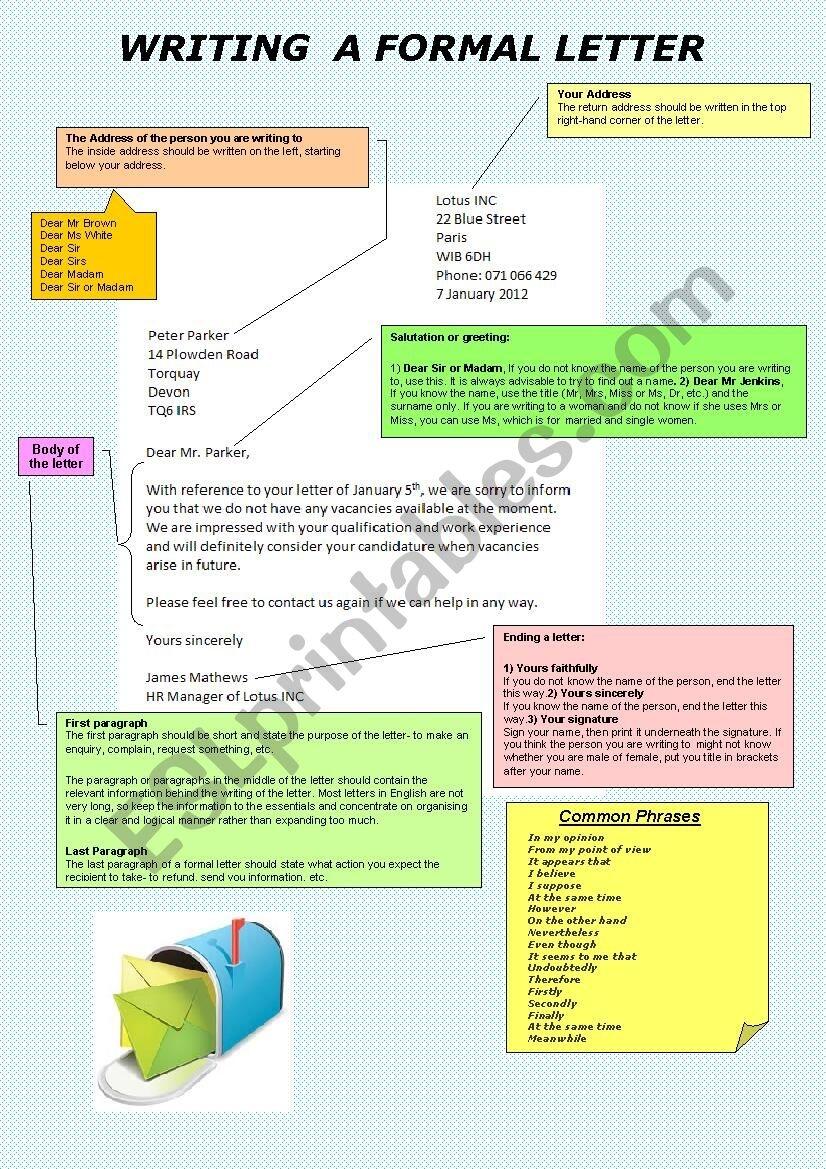 Writing Formal Letter ESL Worksheet By NaumenkoLena