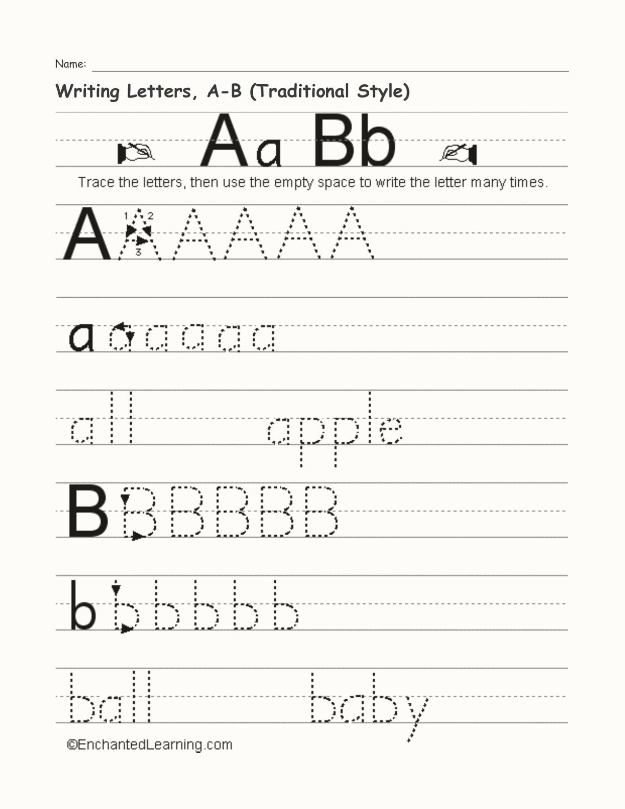 Writing Letters A B Traditional Style Enchanted Learning Writing Letters And Numbers Traditional Style Enchanted Learning