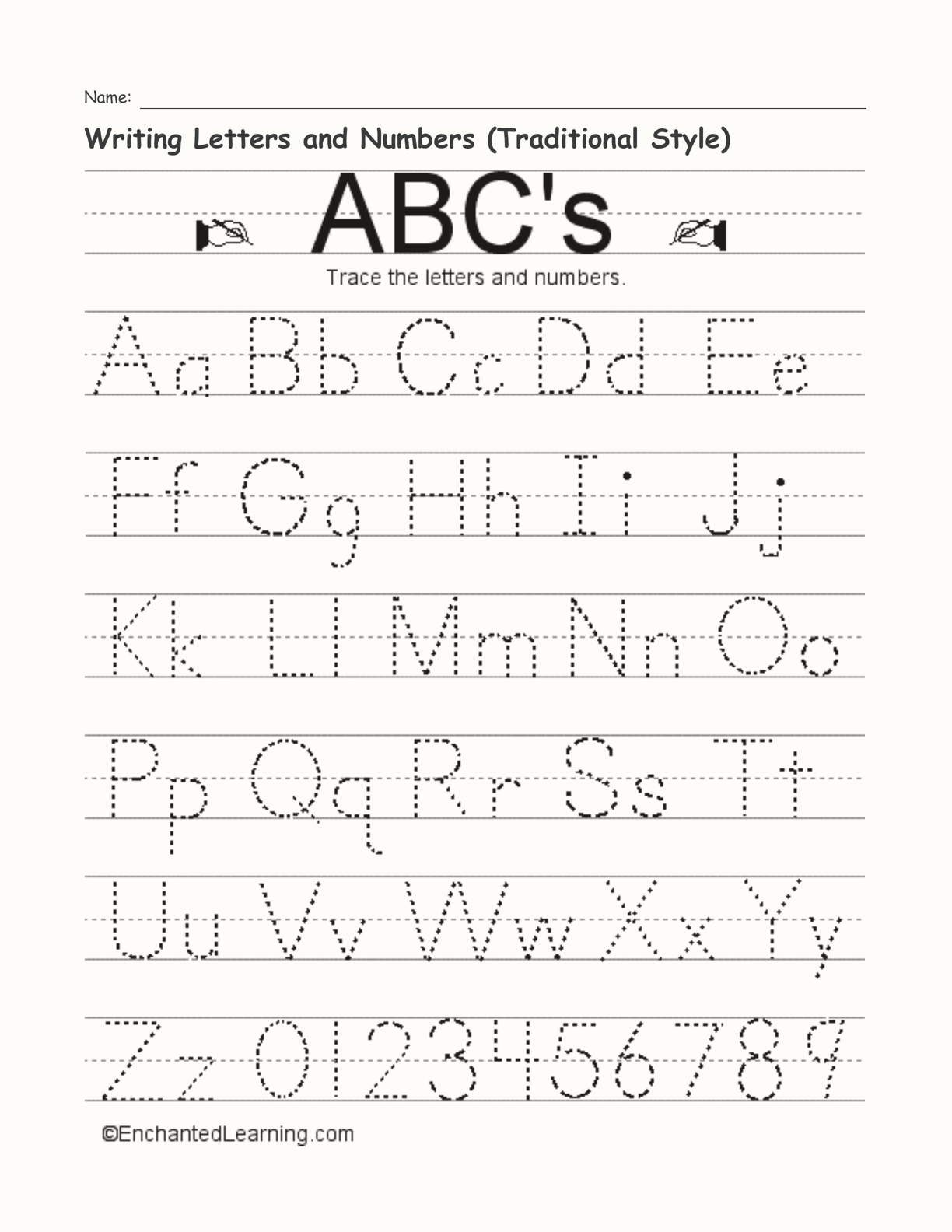 Writing Letters And Numbers Traditional Style Enchanted Learning Writing Letters And Numbers Traditional Style Enchanted Learning