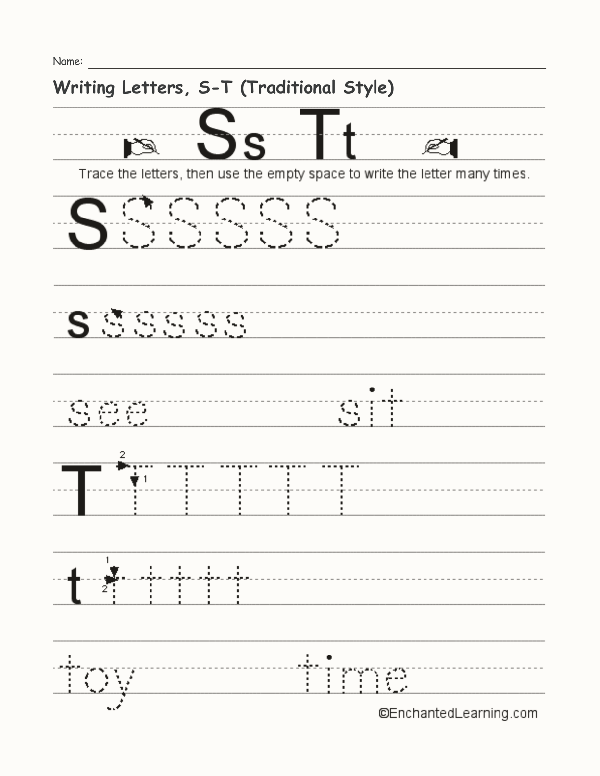 Writing Letters S T Traditional Style Enchanted Learning Writing Letters S T Traditional Style Enchanted Learning