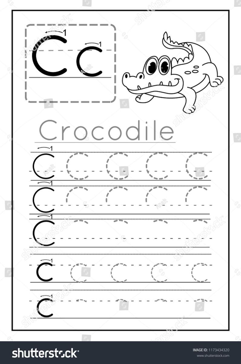 Writing Practice Letter C Printable Worksheet Stock Vector Royalty Free 1173434320 Shutterstock Letter C Alphabet Writing Practice
