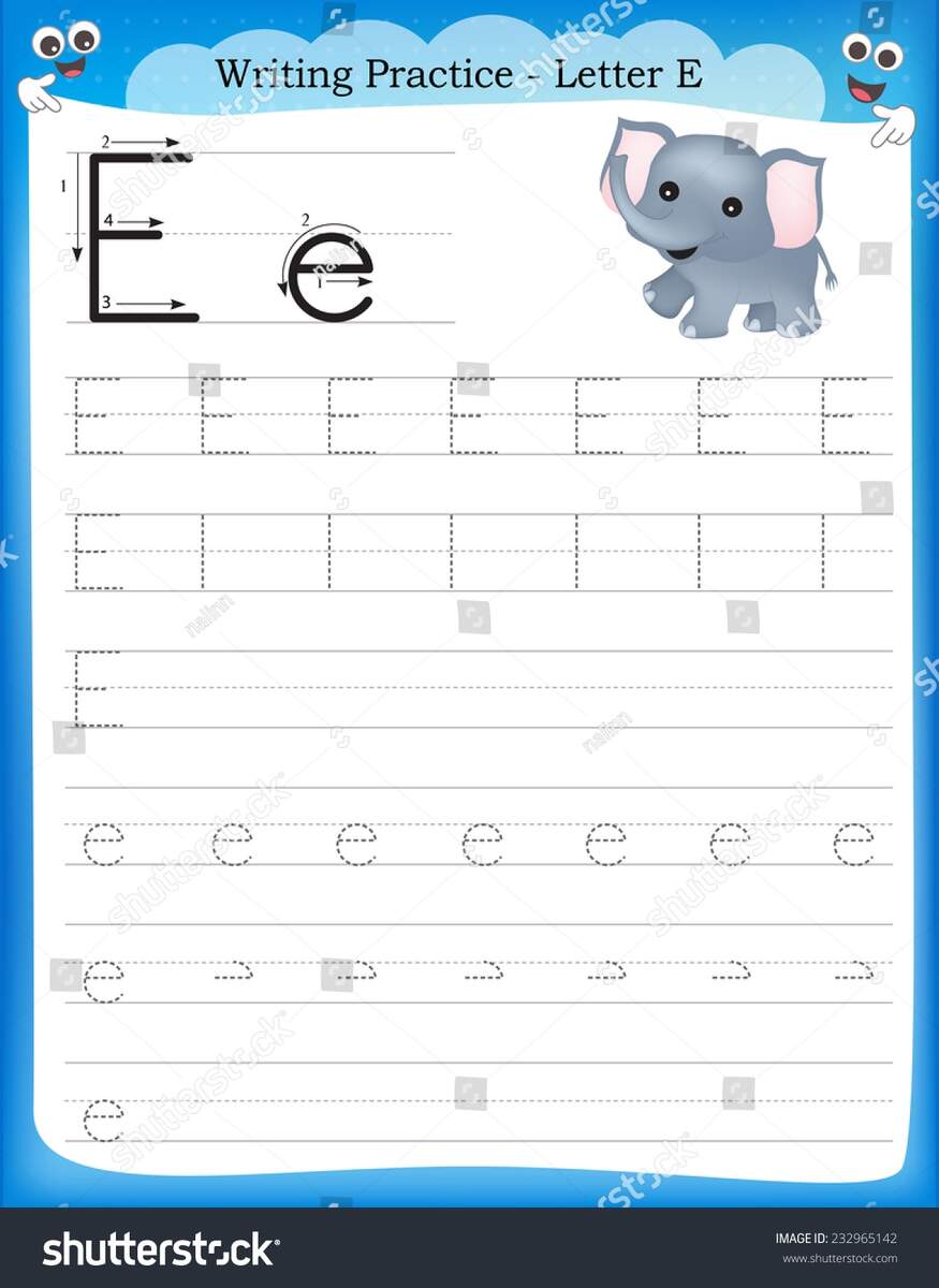 Writing Practice Letter E Printable Worksheet Stock Vector Royalty Free 232965142 Shutterstock Kids Under 7 Letter E Practice Writing Worksheet